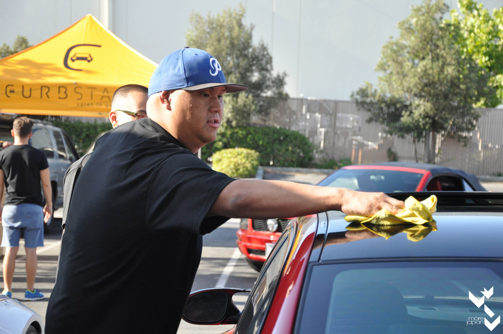 Mike wiping the car down before the festivities begin.